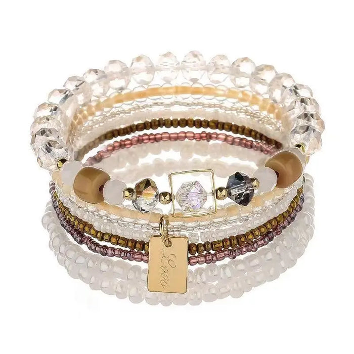 Bohemian Bracelet Set – Stackable Beaded Bangles with Crystals & Pearls for Everyday Wear - Samanta Factory