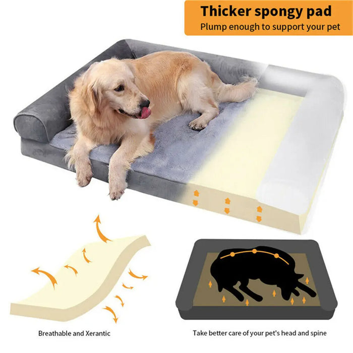 Orthopedic Dog Sofa Bed – Extra-Thick Foam Base with Washable Plush Cover & Bolster Support - Samanta Factory