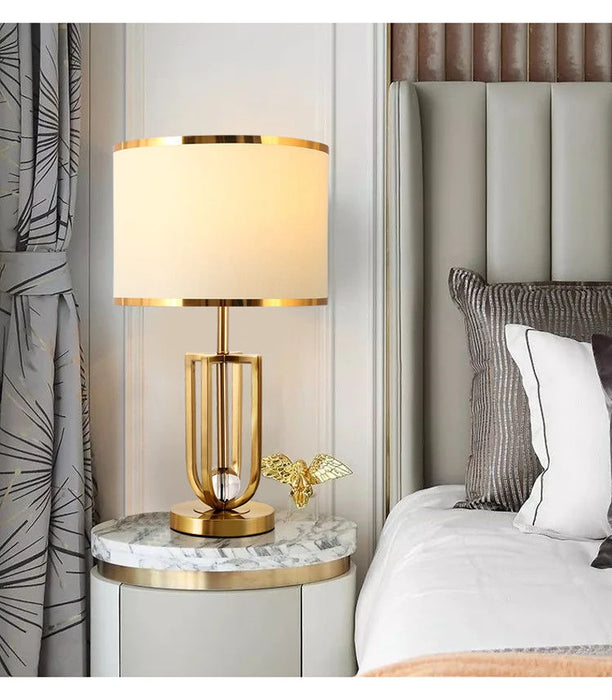 European-Style Bedside Table Lamp – Fabric Shade with Crystal Accent