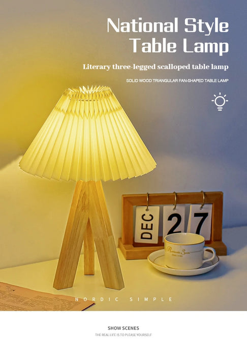 Wooden Tripod Floor Lamp – Hand-Knitted Fabric Shade with E26 Dimmable LED - Samanta Factory