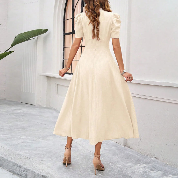 Junior Y2K Midi Dress – Puff Sleeves & Slim A-Line Silhouette - Samanta Factory