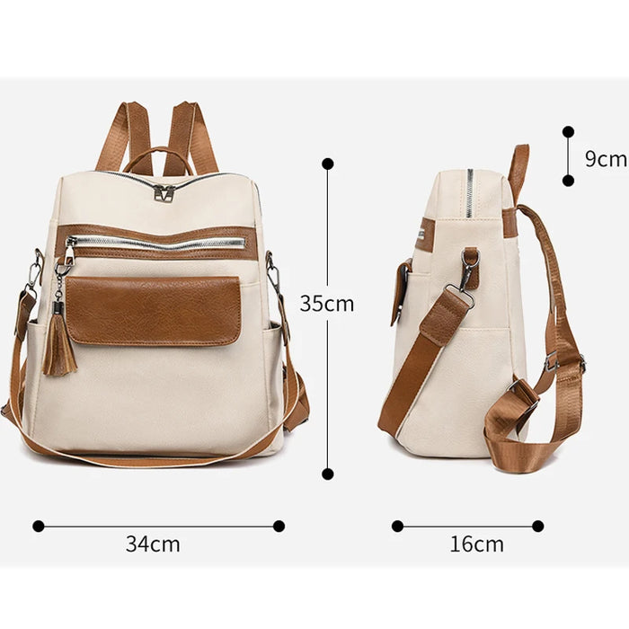 Compact PU Softback Backpack – Fashionable Tassel Design for Women - Samanta Factory