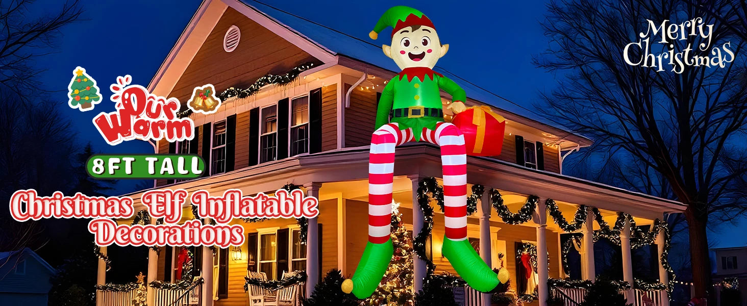 Christmas Inflatable Elf – 8FT Outdoor Yard Decoration with LED Lights