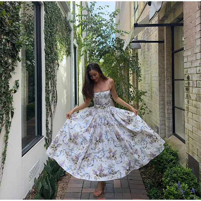 A-line Strap Long Dress – Square Neck & Backless Design - Samanta Factory