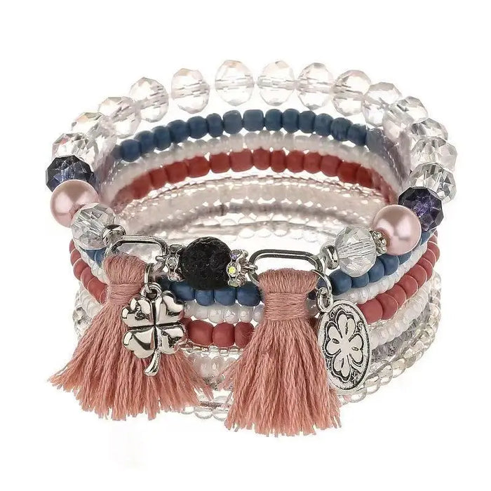 Bohemian Bracelet Set – Stackable Beaded Bangles with Crystals & Pearls for Everyday Wear - Samanta Factory
