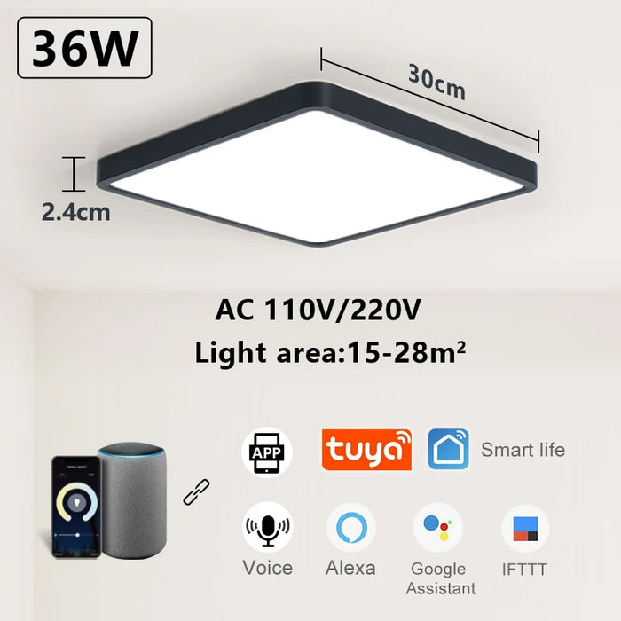 Smart LED Ceiling Light – Wood Grain Design with App & Remote Control