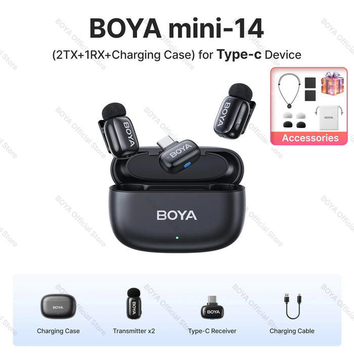 BOYA Mini Wireless Microphone – 2.4GHz Lavalier Mic with Charging Case for iPhone & Android - Samanta Factory
