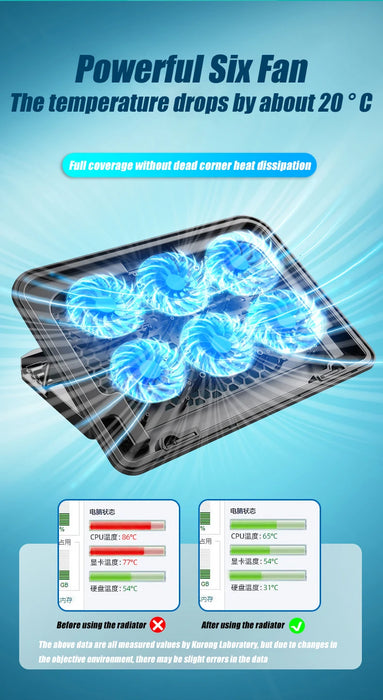 Laptop Cooling Pad – 6-Fan Ultra-Quiet Airflow for 13–18" Notebook - Samanta Factory
