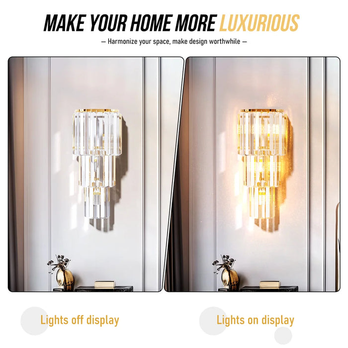 Crystal Wall Sconce – Luxurious 3- or 5-Tier LED Lighting with Gold Finish