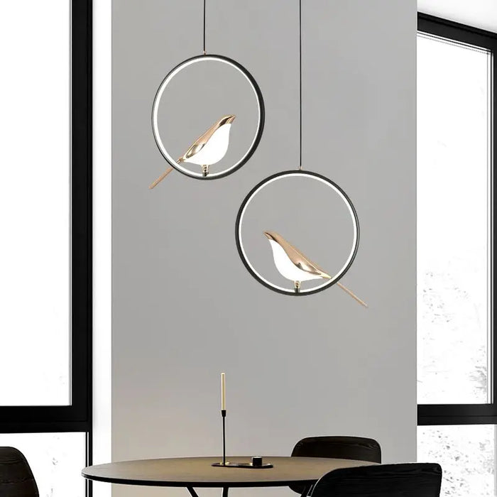 Bird Pendant Light – Modern Gold & Silver Hanging Lamp with Rotatable Magpie Design - Samanta Factory