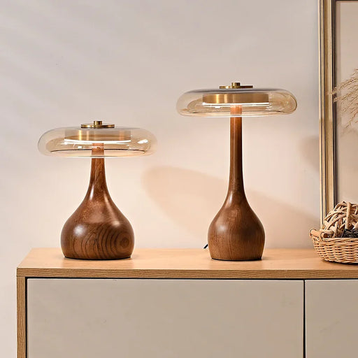 French retro LED floor lamp with brass metal body and clear glass shade for bedroom and living room
