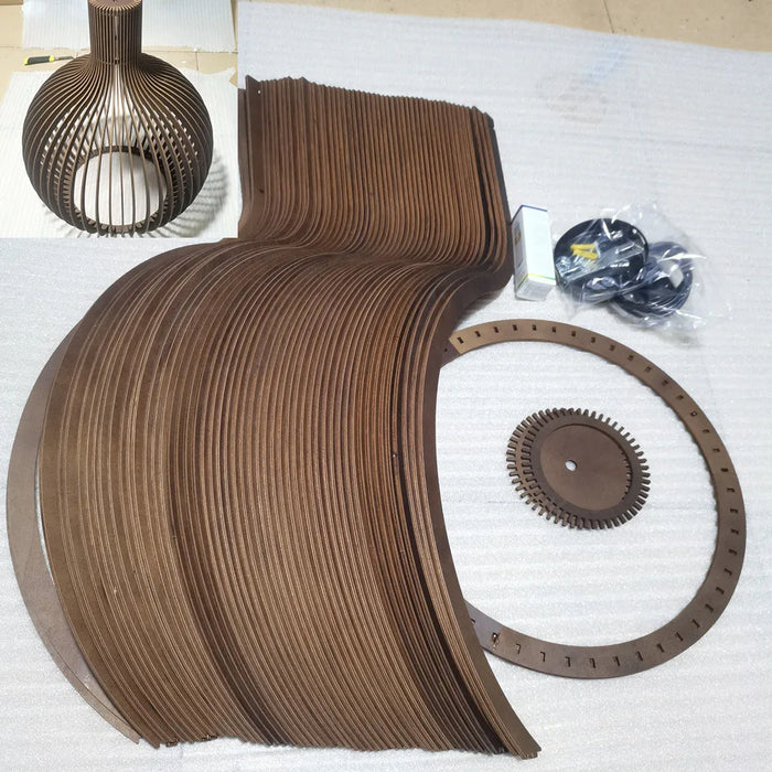 Modern Wooden Pendant Light – LED Cord Hanging Lamp with Polished Chrome Finish