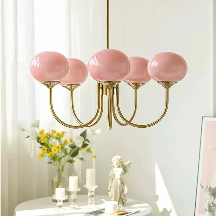 Nordic Pink Bedroom Lamp – Warm Romantic Bauhaus Chandelier