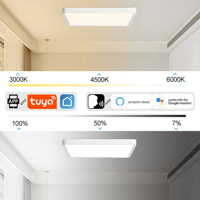 Smart LED Ceiling Light – Wood Grain Design with App & Remote Control