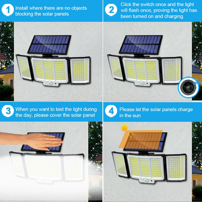 Solar Security Light – 3-Head Motion Sensor with Super Bright 348 LEDs