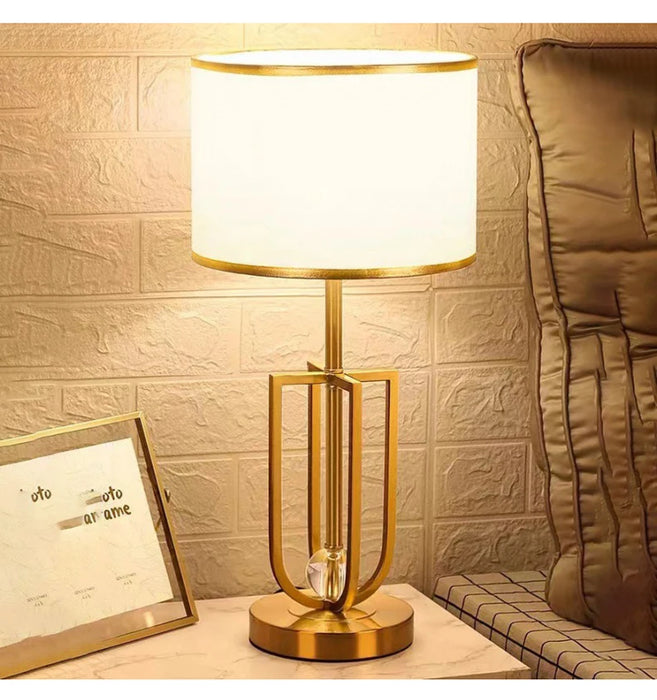 European-Style Bedside Table Lamp – Fabric Shade with Crystal Accent
