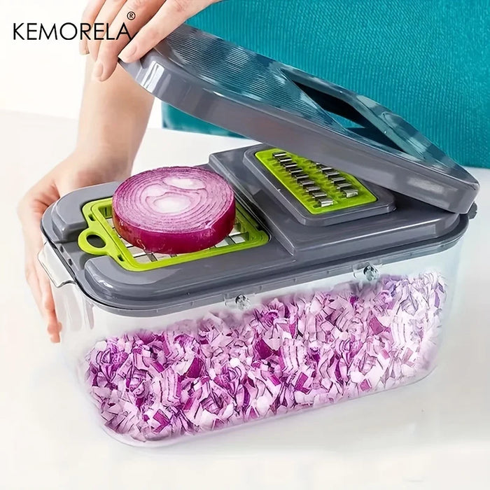 13-in-1 Vegetable Chopper with Blades, Storage Box, and Draining Basket

