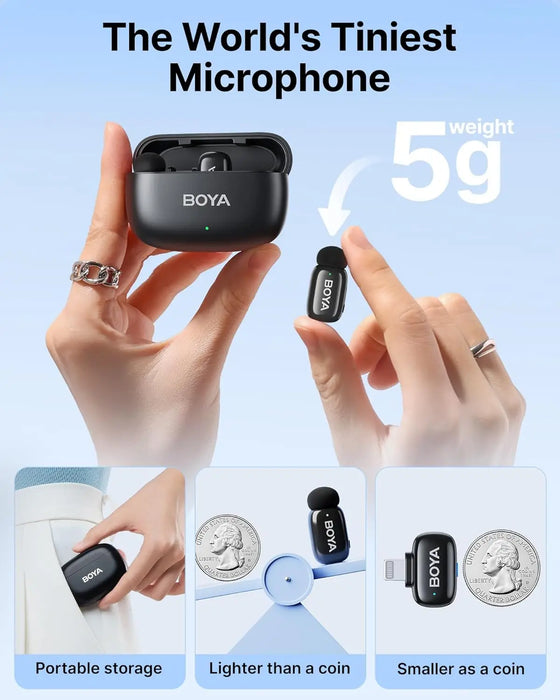 BOYA Mini Wireless Microphone – 2.4GHz Lavalier Mic with Charging Case for iPhone & Android - Samanta Factory