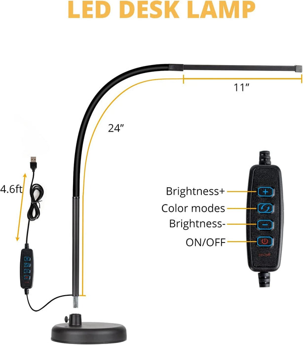 Adjustable LED Desk Lamp – 360° Flexible Gooseneck with 30 Lighting Modes