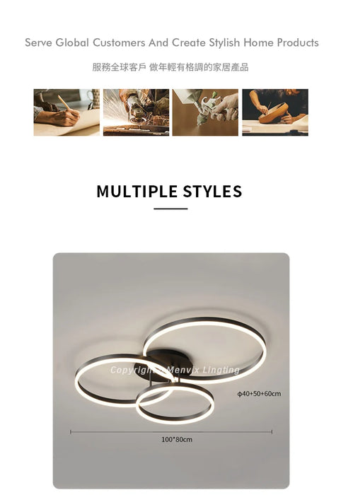LED Ceiling Light – Art Deco Aluminum Design with Dimmable LED Bulbs