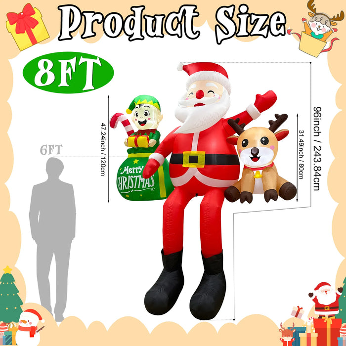 Christmas Inflatable Santa Claus – 8FT Sitting Santa with Elves & Reindeer