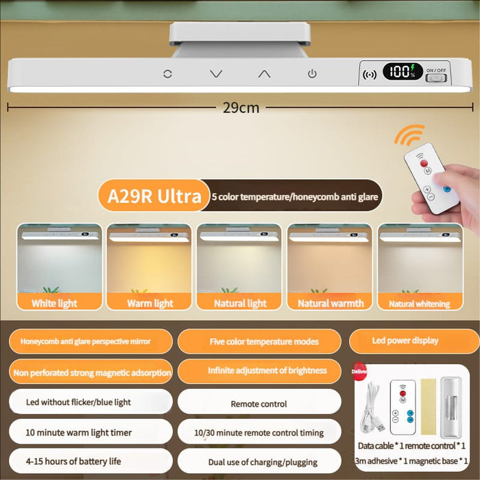 Rechargeable LED Night Light Bar – 3 Color Modes, Touch & Remote Control, Magnetic USB Desk Lamp