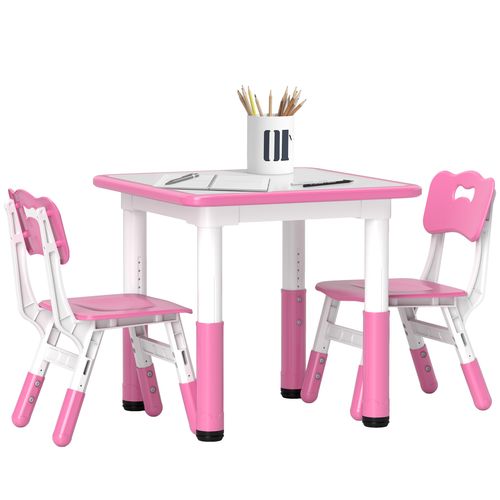 Pink AIYAPLAY 3-piece adjustable kids table and chair set – safe playroom furniture for toddlers and preschoolers