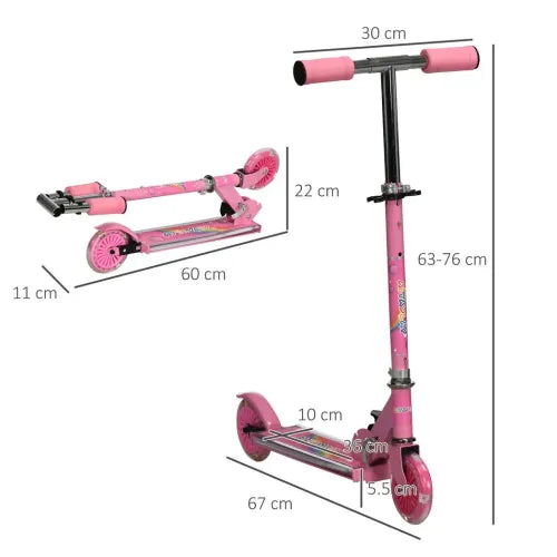Scooter for Kids Ages 3-7 W/ Lights Music Adjustable Height Folding Frame - Pink - Samanta Factory