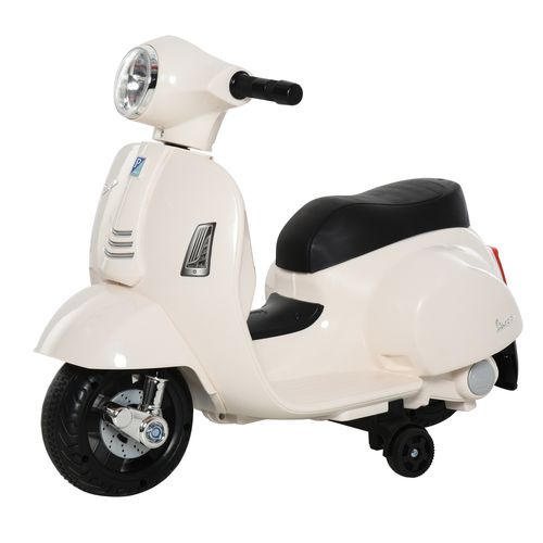 Licensed toddler Vespa electric scooter with headlight, training wheels, and leather seat