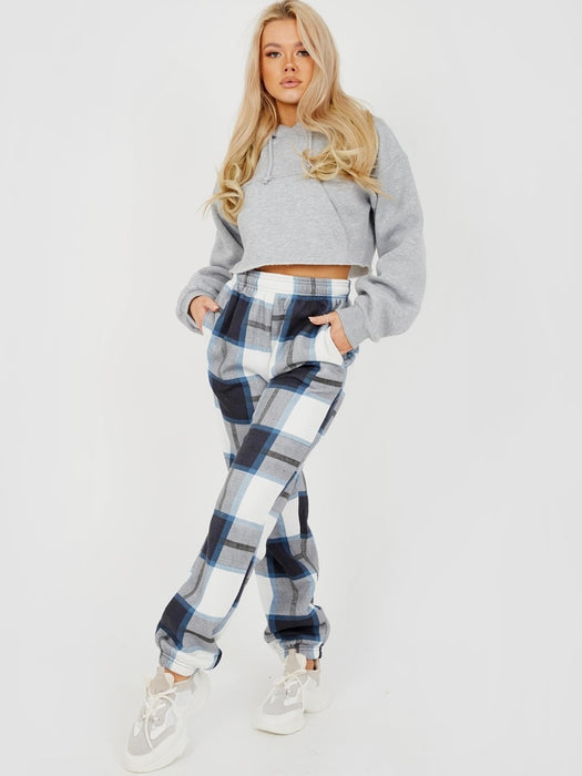 Checked Fleece Joggers - Checked Joggers - Navy - Samanta Factory