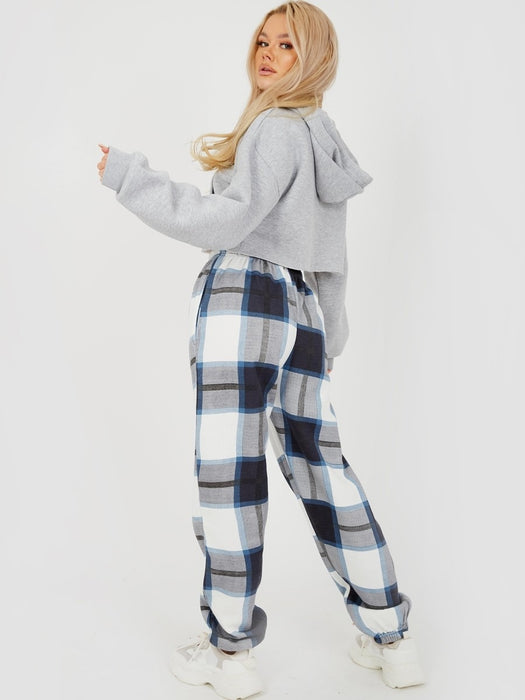 Checked Fleece Joggers - Checked Joggers - Navy - Samanta Factory