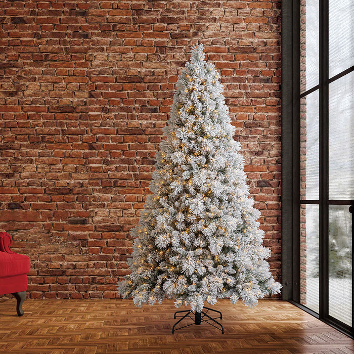 7.5 Ft (2.3M) Pre-Lit Glitter Flocked Artificial Christmas Tree with 1,150 Color-Changing Micro Twinkle LED Lights