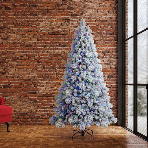 7.5ft Pre-Lit Flocked Cashmere Christmas Tree with LED Twinkle Lights and Remote