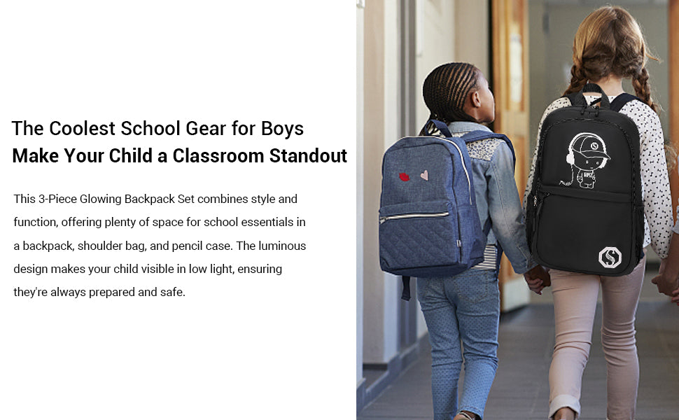 Luminous School Backpack Set – 3-in-1 Glow-in-the-Dark Bag with Laptop Compartment & Accessories - Samanta Factory