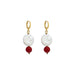 Freshwater Pearl & Coral Earrings – Gold Huggie Hoops with Red Accent - Samanta Factory