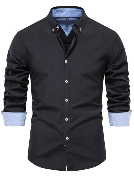 Men's button-down collared shirt with chest pocket in cotton-blend fabric