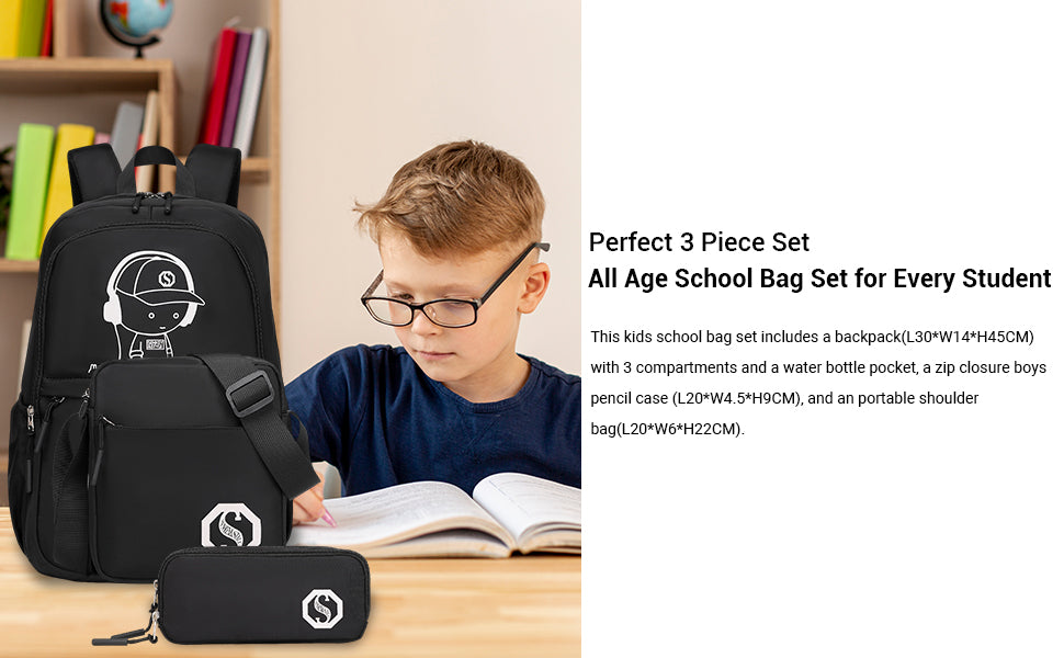Luminous School Backpack Set – 3-in-1 Glow-in-the-Dark Bag with Laptop Compartment & Accessories - Samanta Factory