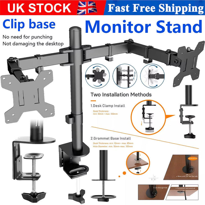 Adjustable desk mount monitor arm with VESA compatibility and heavy-duty clamp