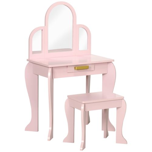 Sparkle pink kids' vanity dressing table set with mirror and stool
