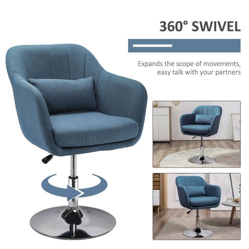 Retro Linen Swivel Tub Chair – Adjustable 360° Blue Accent Seat with Steel Frame & Cushion - Samanta Factory