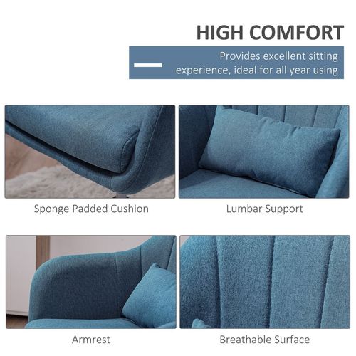 Retro Linen Swivel Tub Chair – Adjustable 360° Blue Accent Seat with Steel Frame & Cushion - Samanta Factory