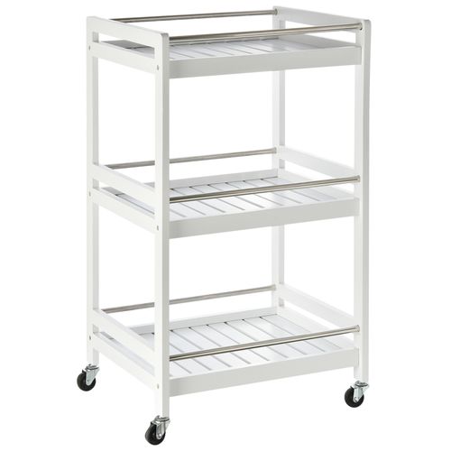 Pine Wood 3-Tier Kitchen Trolley with Stainless Steel Shelves and Smooth-Gliding Wheels