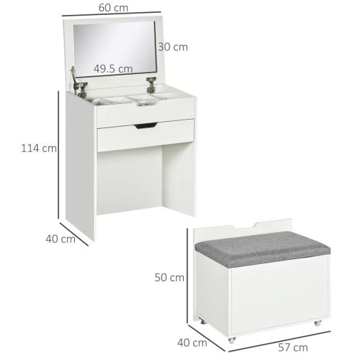 White Dressing Table Set w/ Mirror & Stool – Glam Vanity + Storage! ✨ - Samanta Factory
