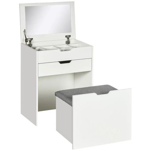 White Dressing Table Set w/ Mirror & Stool – Glam Vanity + Storage! ✨ - Samanta Factory