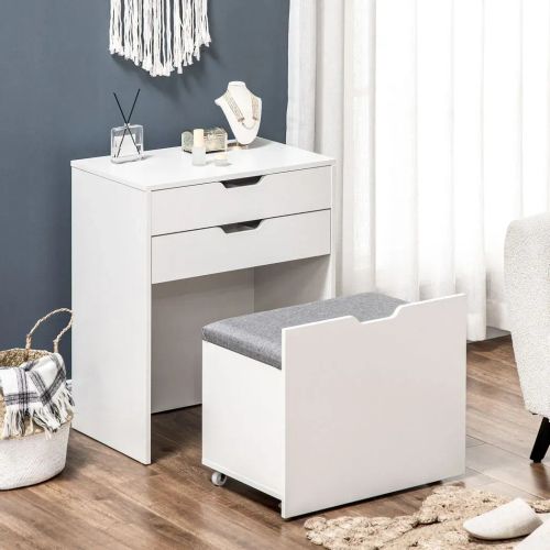 White Dressing Table Set w/ Mirror & Stool – Glam Vanity + Storage! ✨ - Samanta Factory