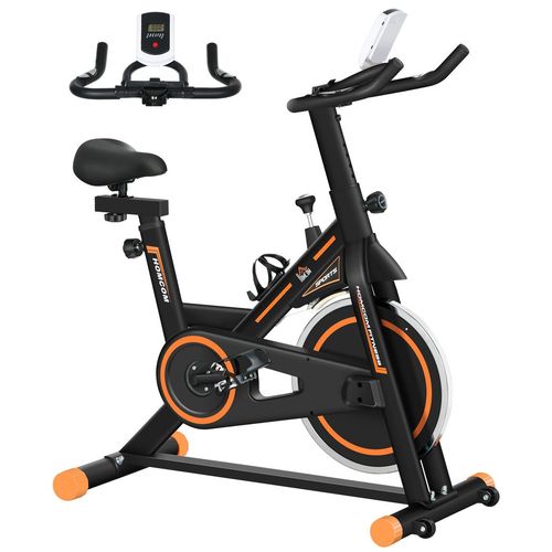 "Orange and Black Indoor Cycling Bike – LCD Display & Adjustable Seat"