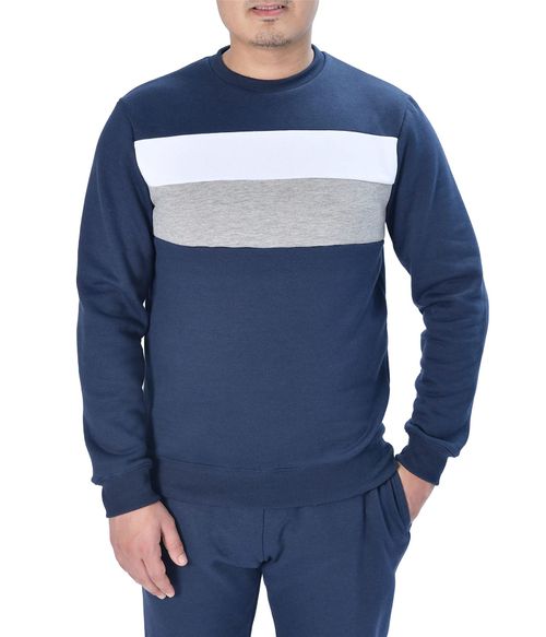 Eco-friendly men’s colour block crew neck sweatshirt with ribbed cuffs and brushed fleece interior