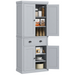 Tall grey storage cabinet with drawers and adjustable shelves for kitchen, living room, or office

