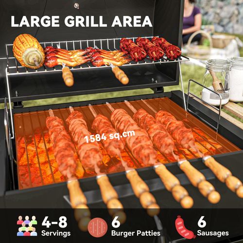 Outsunny Charcoal BBQ Grill with Warming Rack and 3 Shelves - Samanta Factory