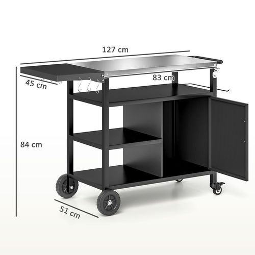 Outsunny Stainless Steel BBQ Trolley with Folding Table & Wheels - Black - Samanta Factory